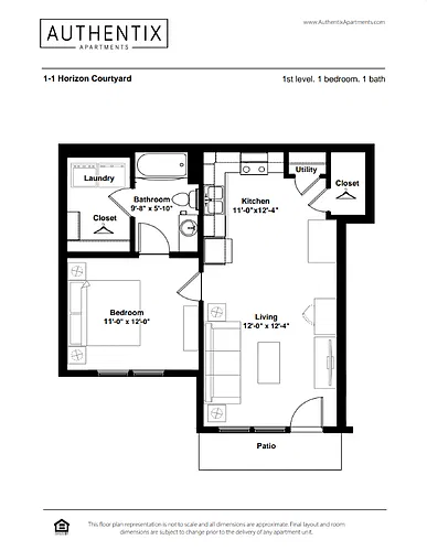 Floor plan 1 Bed 1 Bath Horizon Courtyard