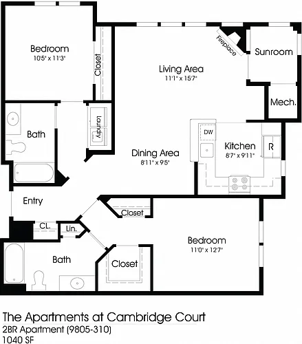 Floor plan 2BR 2BA (1040sf)