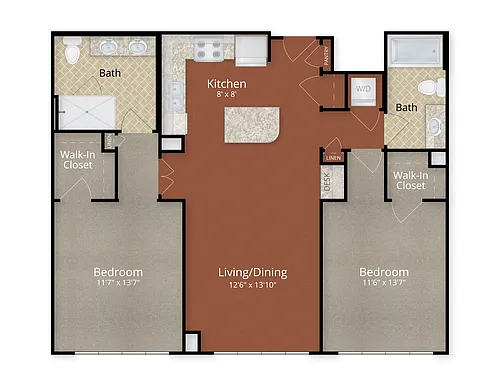 Floor plan Two Bedroom Two Bath
