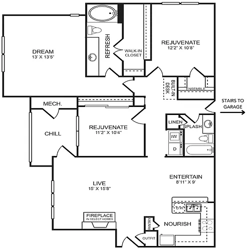Floor plan 3 Bedroom, 2 Bathroom, Garage 1,388 SF 32BG