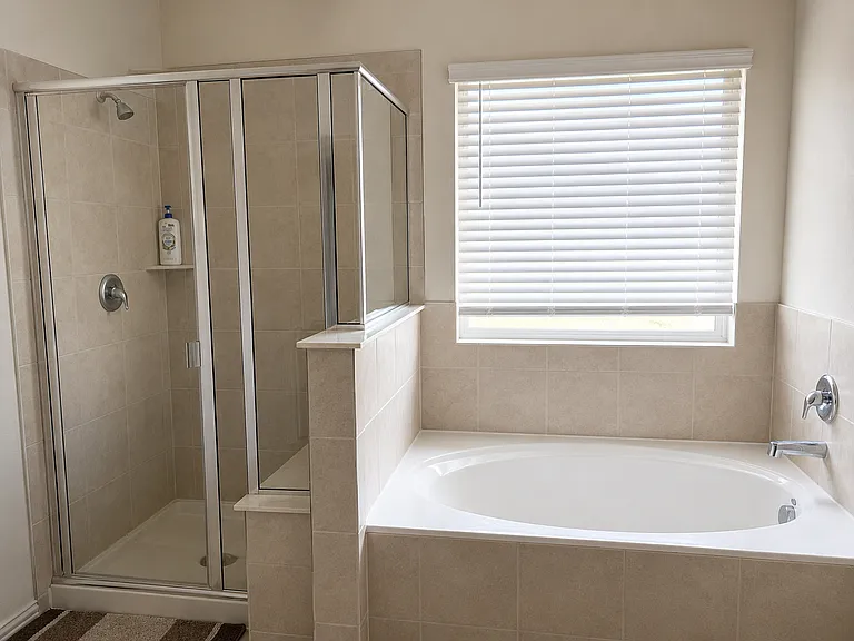 Primary bathroom with soaking tub and separate shower