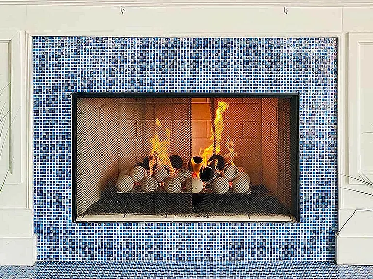 Residents enjoy cozying up to the gas fireplace in the clubhouse.