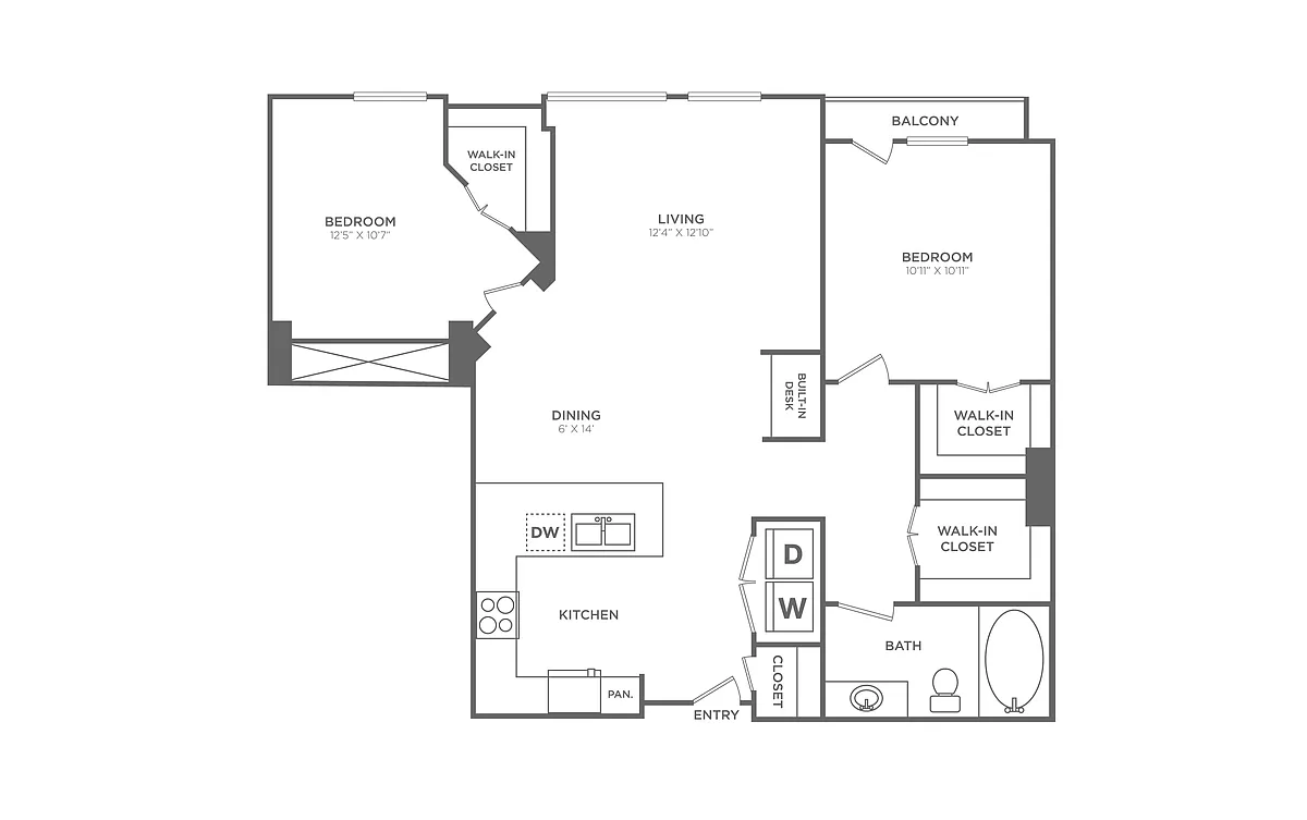 Floor plan 2 Bed/1 Bath - B6