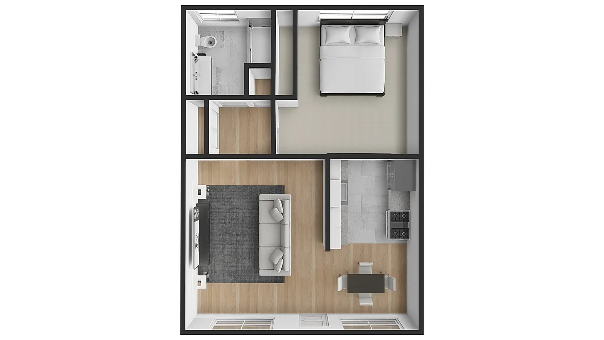 Floor plan 212 Layout A - 1 Bed 1 Bath