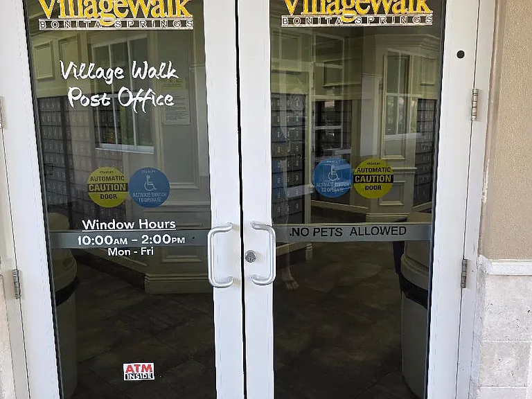 Village Walk United States Post Office; full-service staffed with USPS employees. 10AM-2PM Monday - Friday window service.