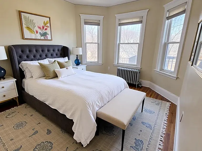 primary bedroom staged