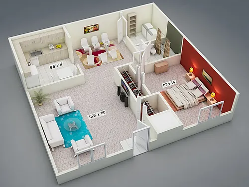 Floor plan One Bedroom Private Entry