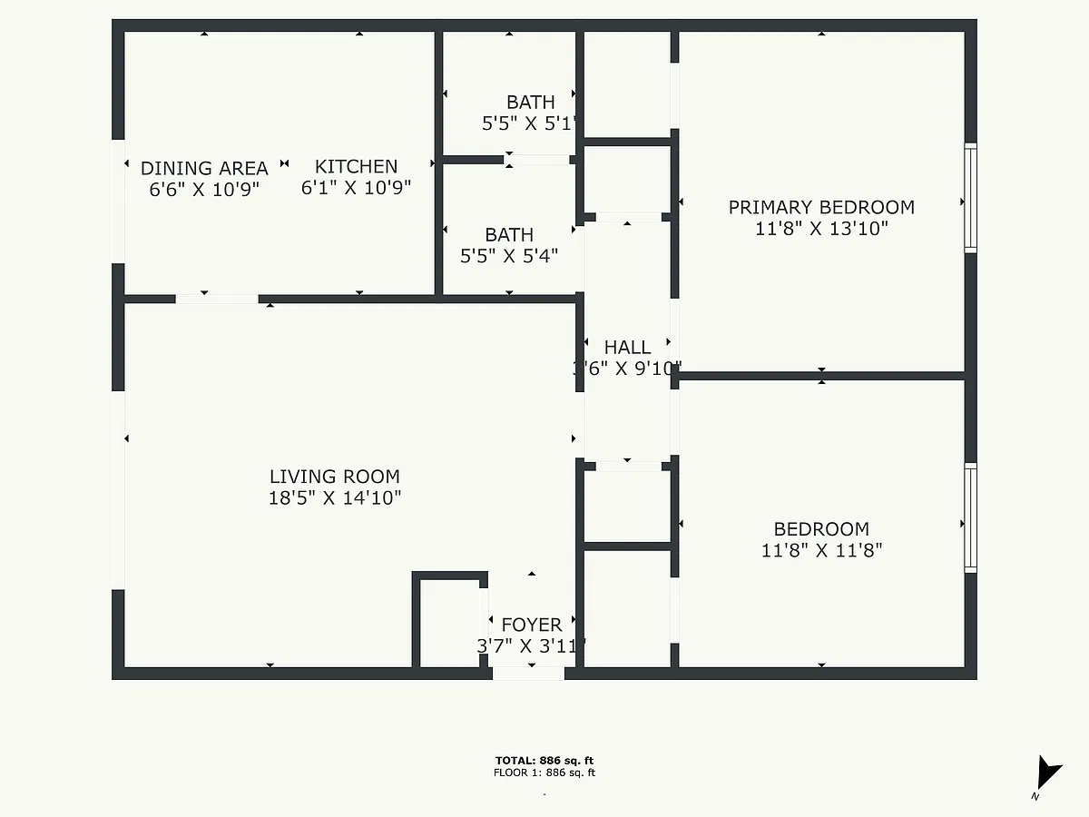 Floor plan 2 Bedroom, 1.5 Bath-925