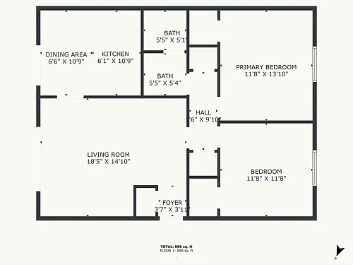 Floor plan 2 Bedroom, 1.5 Bath-925