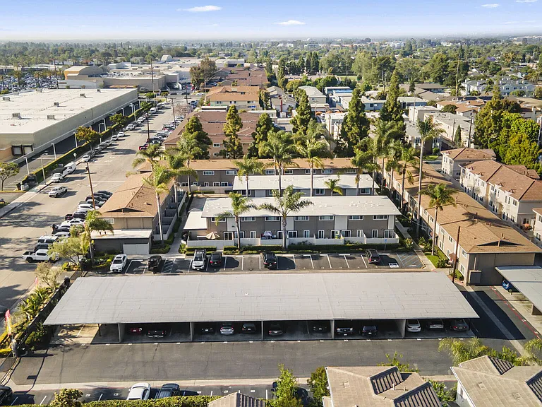 Aerial view of Olive Tree Townhomes in Costa Mesa, CA