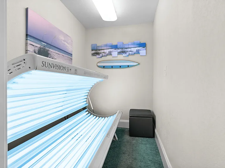 Relax and glow in our on-site tanning room.