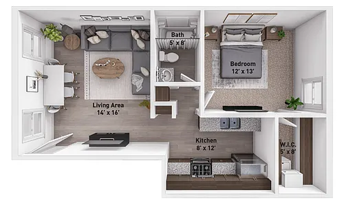 Floor plan 1 BD 1 BA - In-Unit Laundry