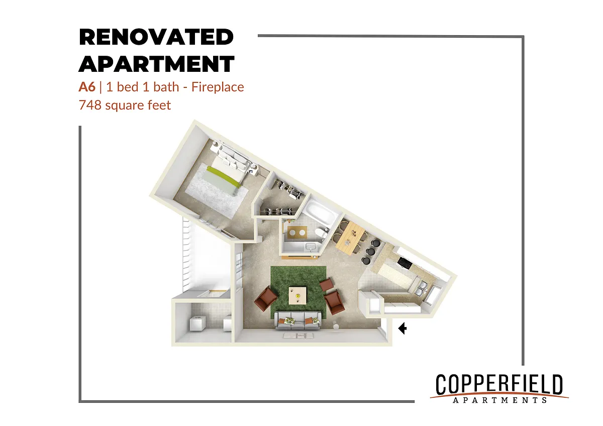 Floor plan A6 Renovated with Fireplace
