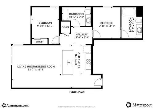 Floor plan 2 Bedroom 2 Bath