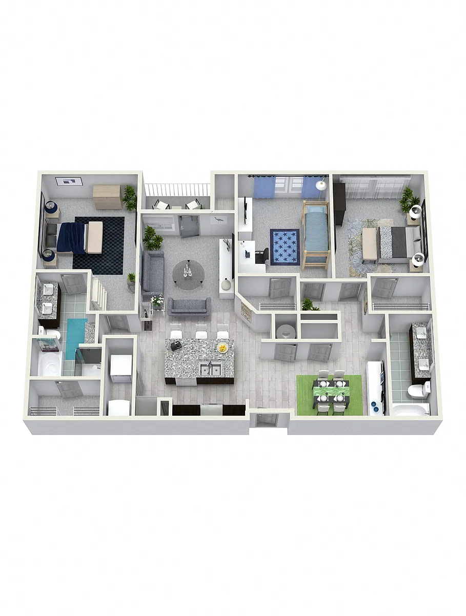 Floor plan 3 Bedroom 2 Bath 1516 sqft C2