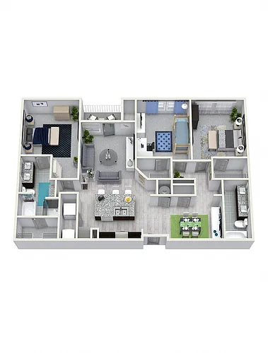Floor plan 3 Bedroom 2 Bath 1516 sqft C2