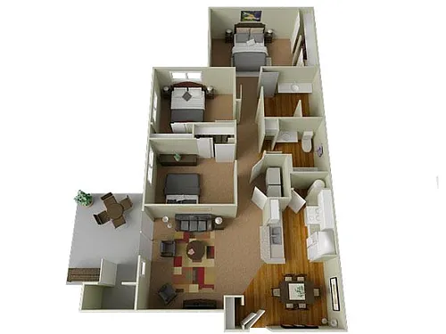 Floor plan Three Bedroom Two Bathroom 1230 sf
