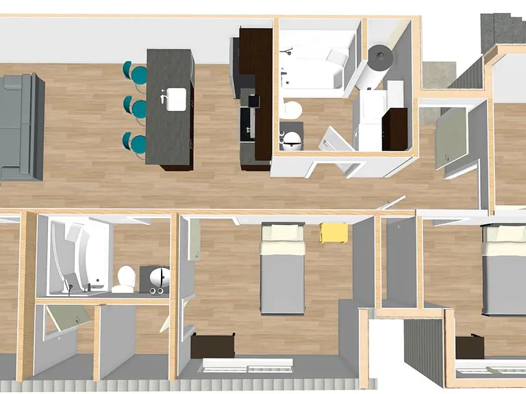 4 Bedroom, 2 bath layout