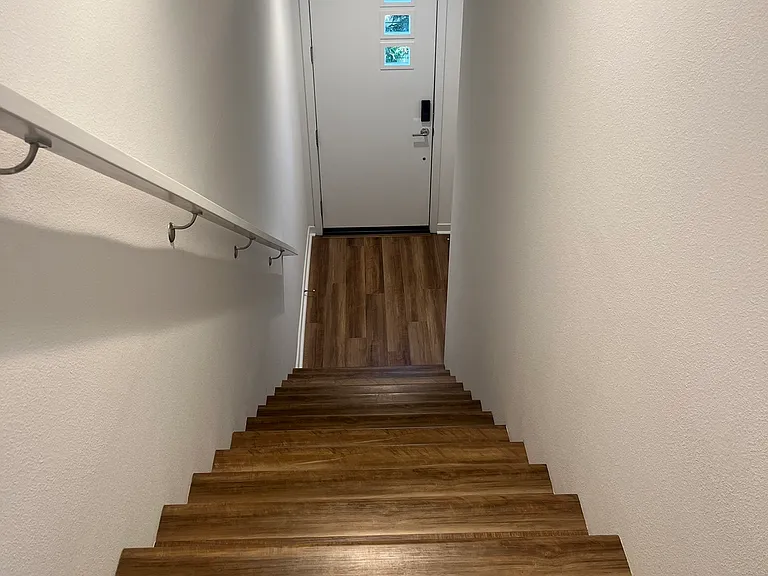 Entrance door and stairs to the living room.