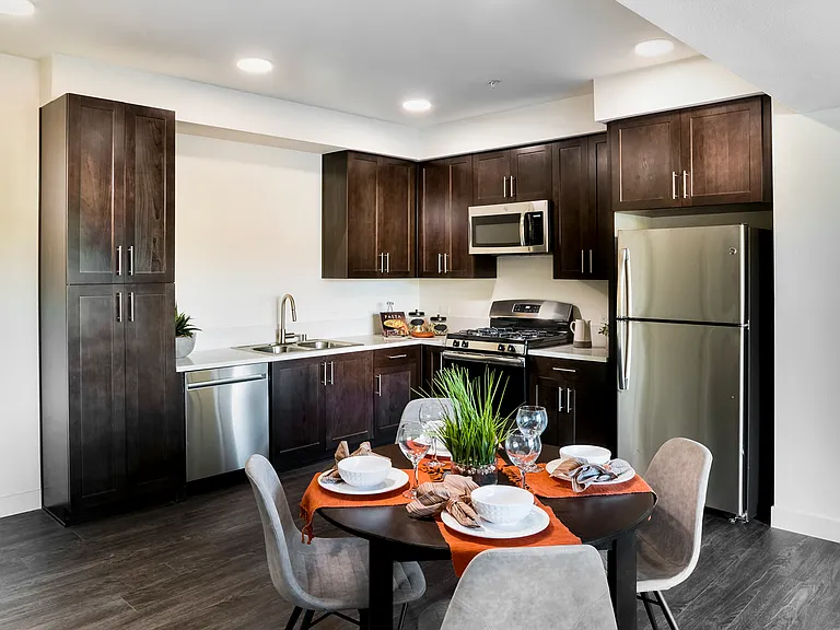 The Harrington dining table and kitchen area