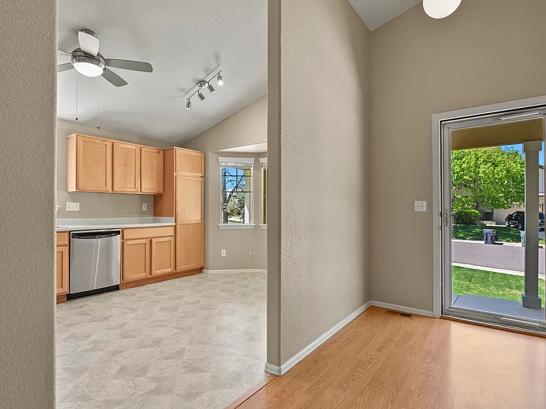 Front door and kitchen