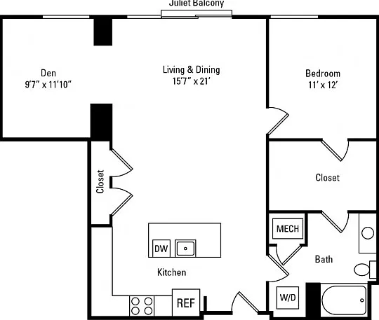 1 Bedroom - 1 Bathroom with Den 1 Bedroom - 1 Bathroom with Den