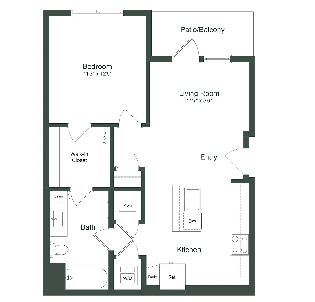 Floor plan The Dolly | 1 Bed | 1 Bath