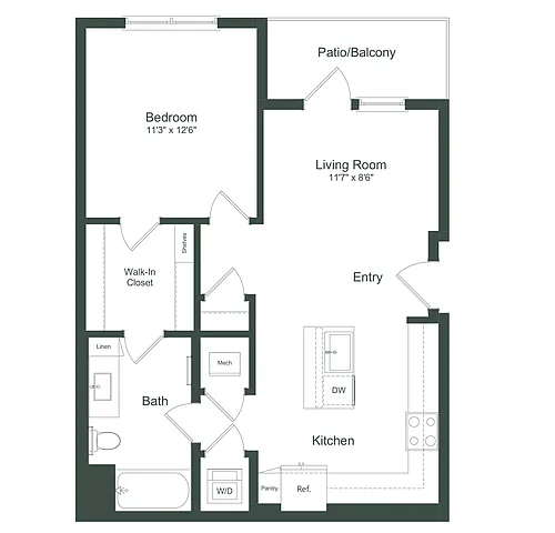 Floor plan The Dolly | 1 Bed | 1 Bath