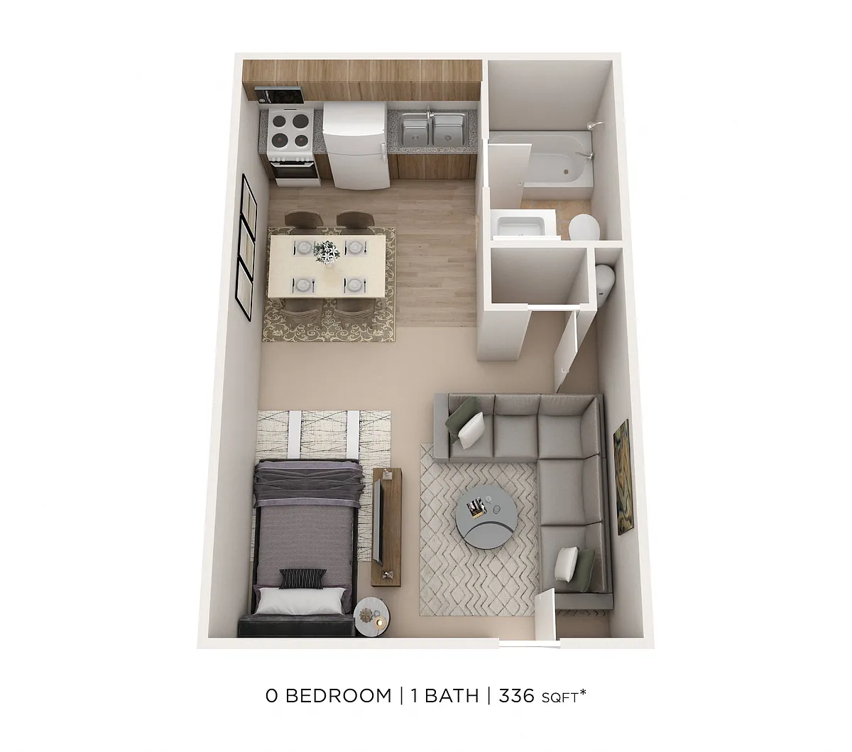 Floor plan Studio - Waters Edge - 336 sqft