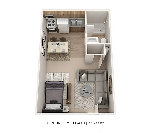 Floor plan Studio - Waters Edge - 336 sqft