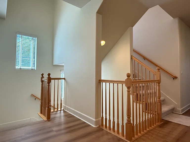 Staircases feature plush comfortable carpeting.