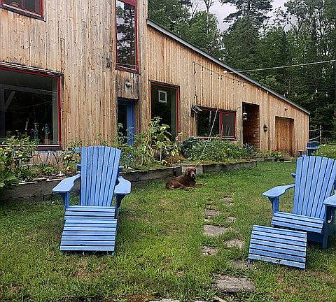 Sitting by built in fire-pit