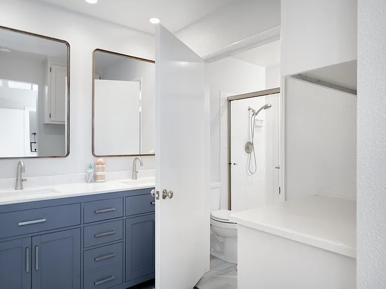 Separate vanity and bathroom area
