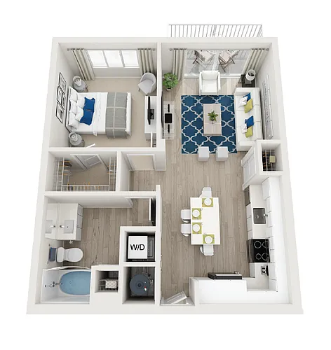Floor plan A2-1BR-1BA-701-735sf