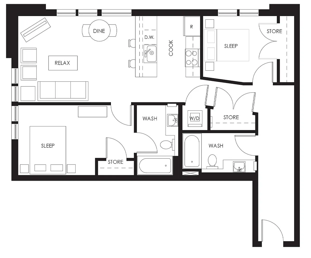 Floor plan Two Bed, Two Bath Southeast Views 08