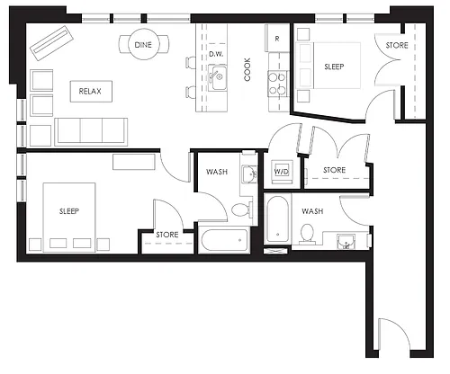 Floor plan Two Bed, Two Bath Southeast Views 08
