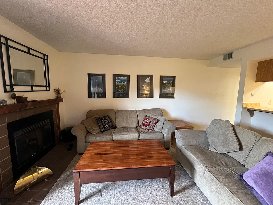 Cozy fireplace in living room.