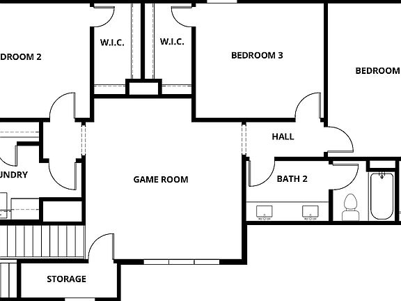 The second floor of the Stanford has a loft and secondary bedrooms.