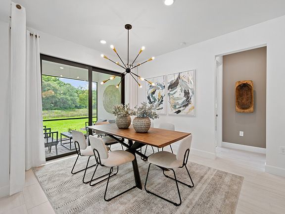 Cafe dining space with sliding glass doors