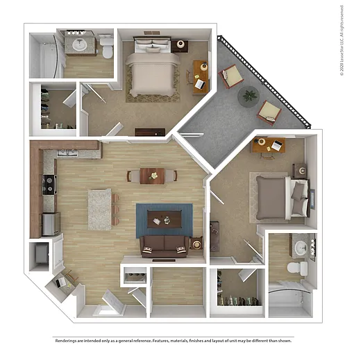 Floor plan 1 Room of a 2 BR unit, 1030 SQFT