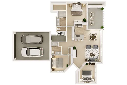 Floor plan 3 Bedroom 2 Bath B Renovated