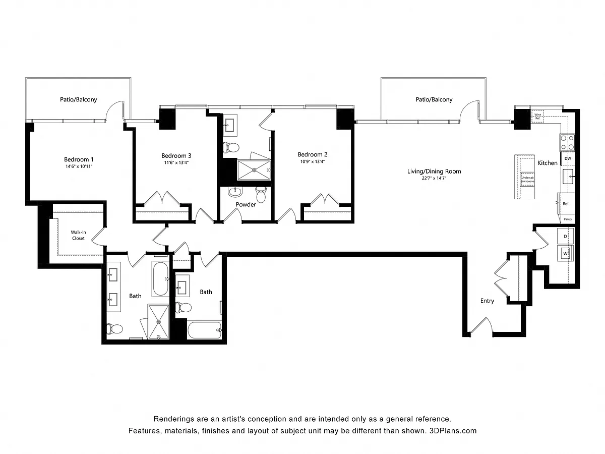 Floor plan 3 Bedroom Penthouse (D01PH)