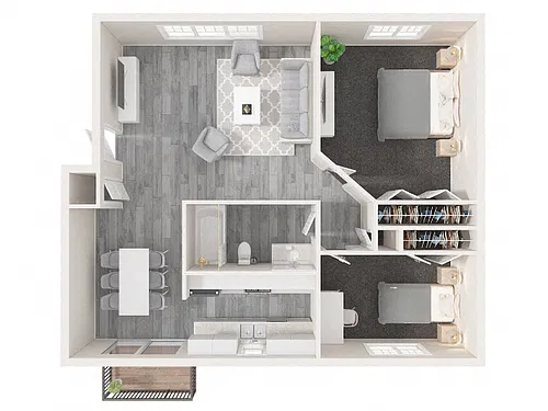 Floor plan 2 Bedroom, 1 Bathroom with Patio