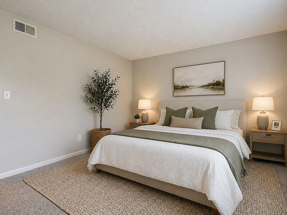 Cozy bedroom with carpet