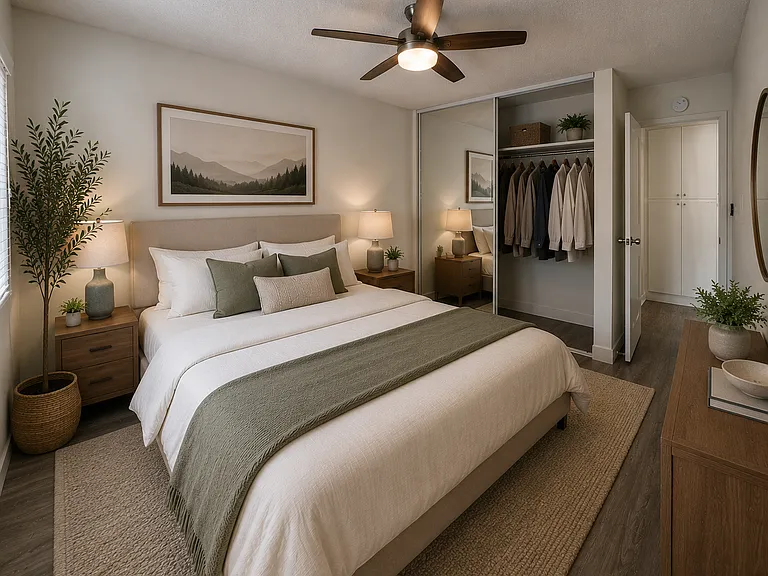 2+1 Primary Bedroom - Digitally-rendered photo, measurements /proportions approximate