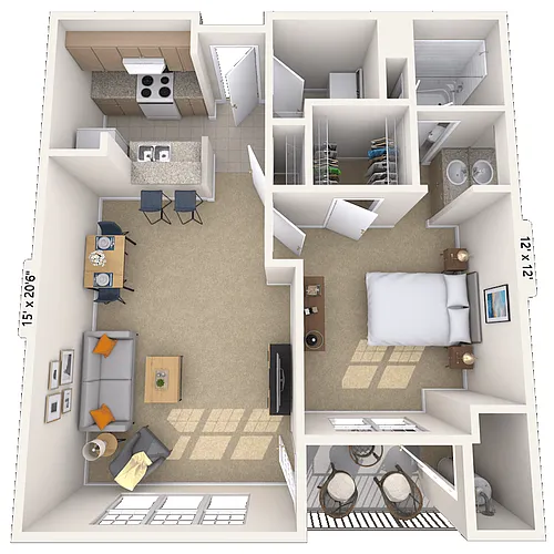 Floor plan Traditional 1x1 634-792 SF
