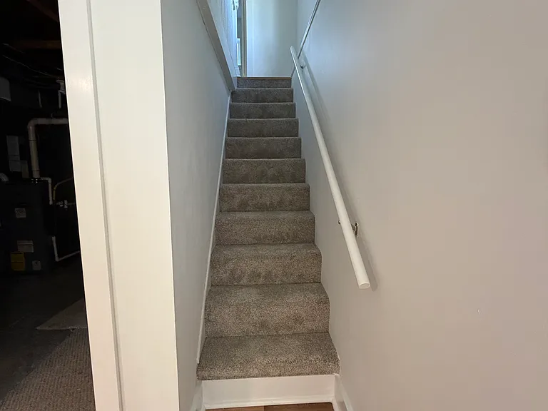 Carpeted stairs leading upstairs