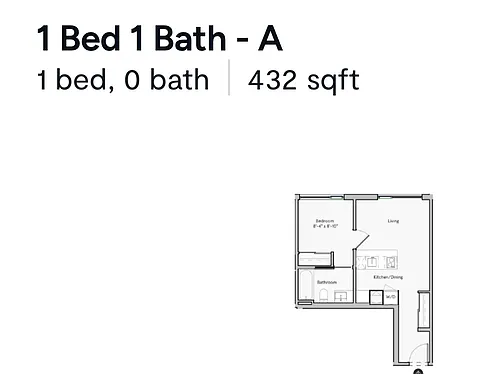 Floor plan 1 Bed- 1Bath A