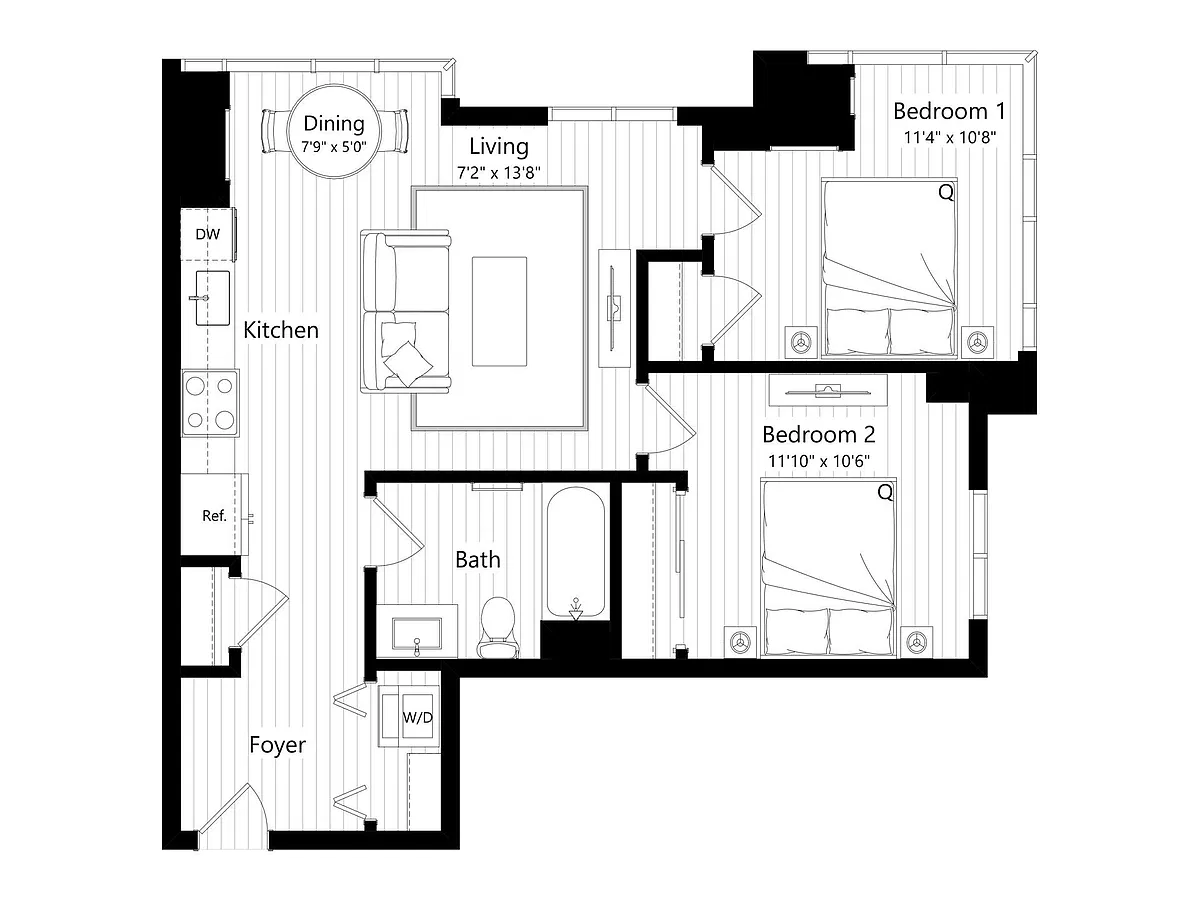 Floor plan HB5 | 2 Bed | 1 Bath