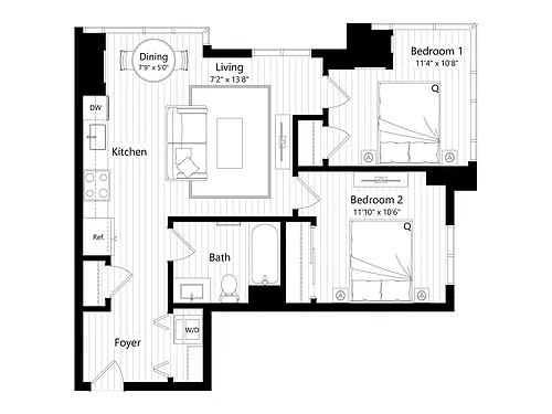 Floor plan HB5 | 2 Bed | 1 Bath
